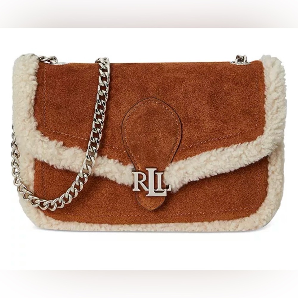 Ralph Lauren Bradley Brown Suede Shoulder Bag with Chain
